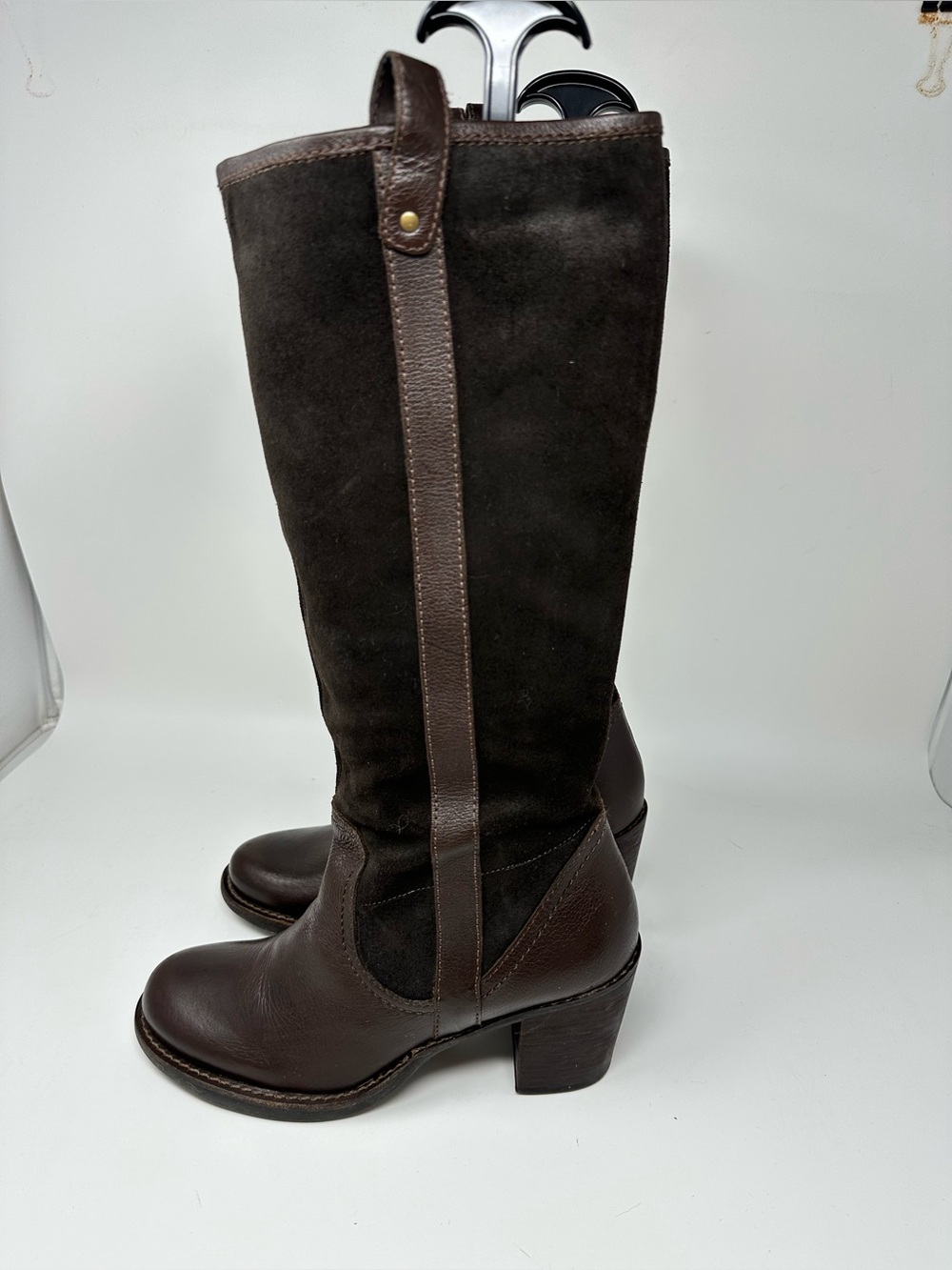 Naturalizer Mixed-Material Tall Boots Chocolate Brown Leather Women's Size 9M